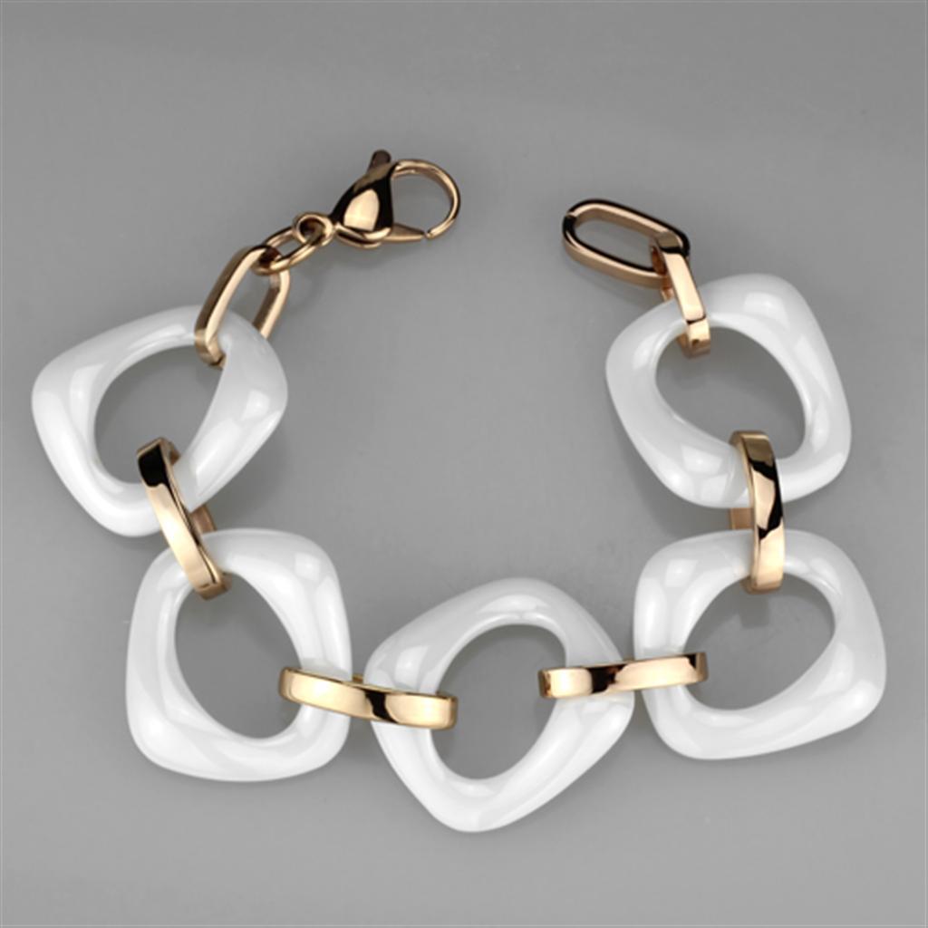 3W1010 - IP Rose Gold(Ion Plating) Stainless Steel Bracelet with Ceramic in White-2