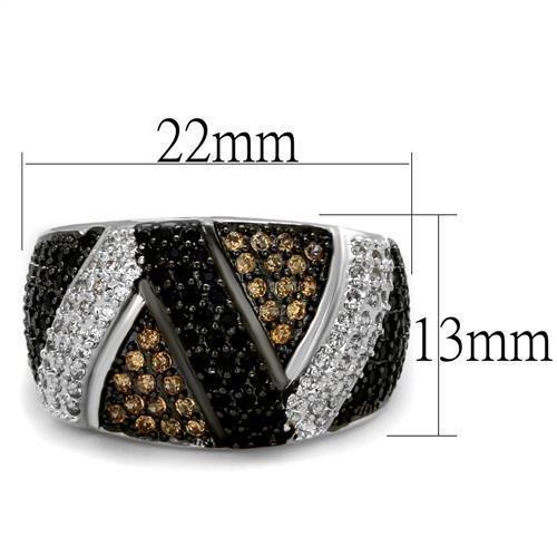 3W1088 - Rhodium + Ruthenium Brass Ring with AAA Grade CZ in Multi Color-1