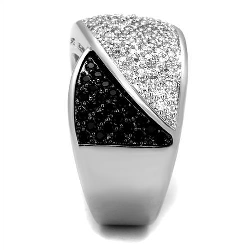 3W1089 - Rhodium + Ruthenium Brass Ring with AAA Grade CZ in Black Diamond-3