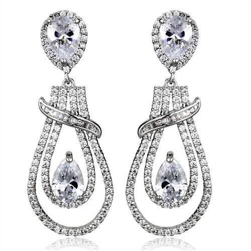 3W1095 - Rhodium Brass Jewelry Sets with AAA Grade CZ in Clear-1