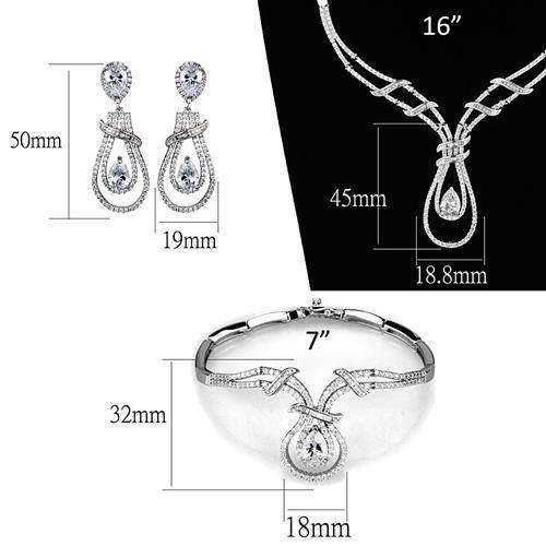 3W1095 - Rhodium Brass Jewelry Sets with AAA Grade CZ in Clear-4