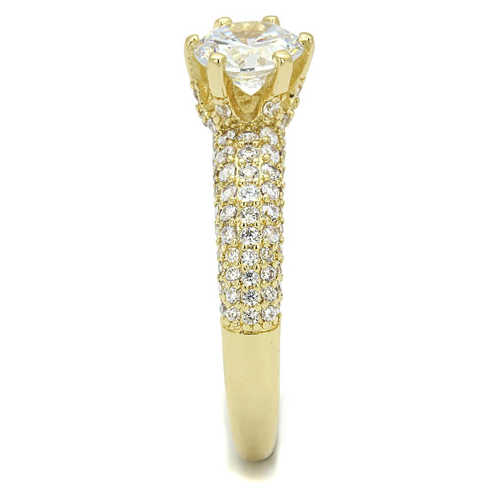 3W1255 - Gold Brass Ring with AAA Grade CZ in Clear-3