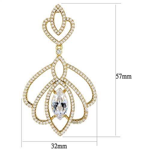 3W1324 - Gold Brass Earrings with AAA Grade CZ in Clear-1