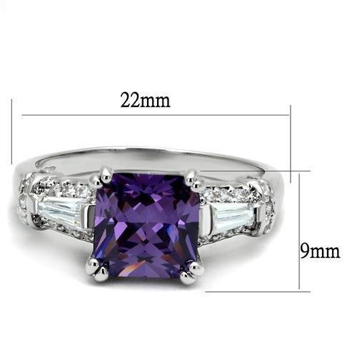 3W1365 - Rhodium Brass Ring with AAA Grade CZ in Amethyst Alamode