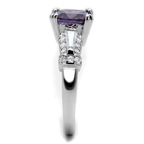 3W1365 - Rhodium Brass Ring with AAA Grade CZ in Amethyst Alamode