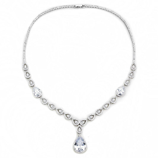 3W1427 - Rhodium Brass Jewelry Sets with AAA Grade CZ in Clear-1