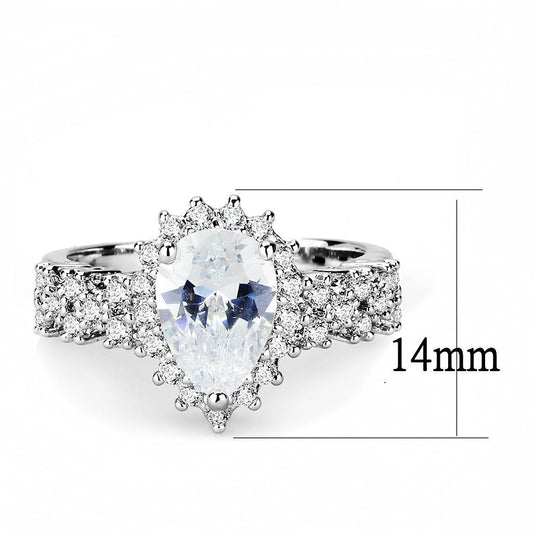3W1442 - Rhodium Brass Ring with AAA Grade CZ in Clear Alamode