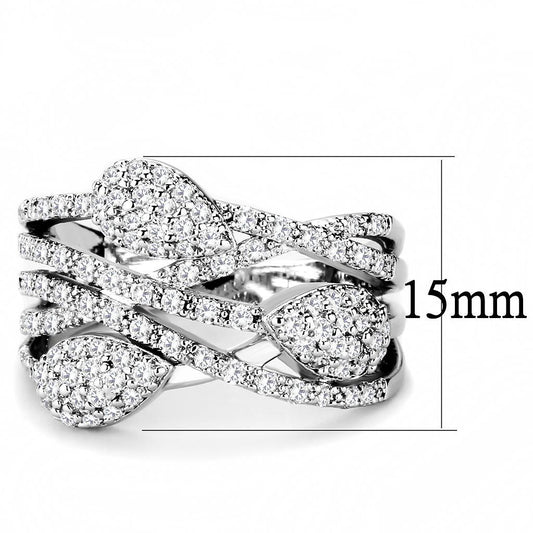 3W1446 - Rhodium Brass Ring with AAA Grade CZ in Clear-1