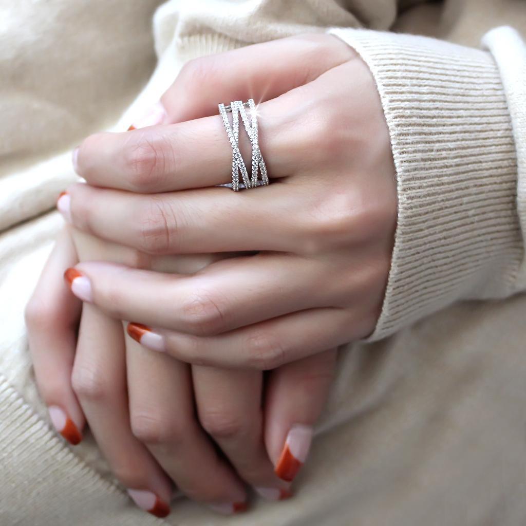 3W1450 - Rhodium Brass Ring with AAA Grade CZ in Clear-4