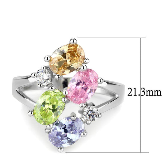 Jean Cocktail Ring - Rhodium Brass, AAA CZ , Multi Color - 3W1474 Alamode
