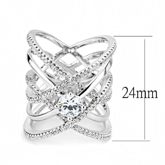 3W1528 - Rhodium Brass Ring with AAA Grade CZ in Clear-1