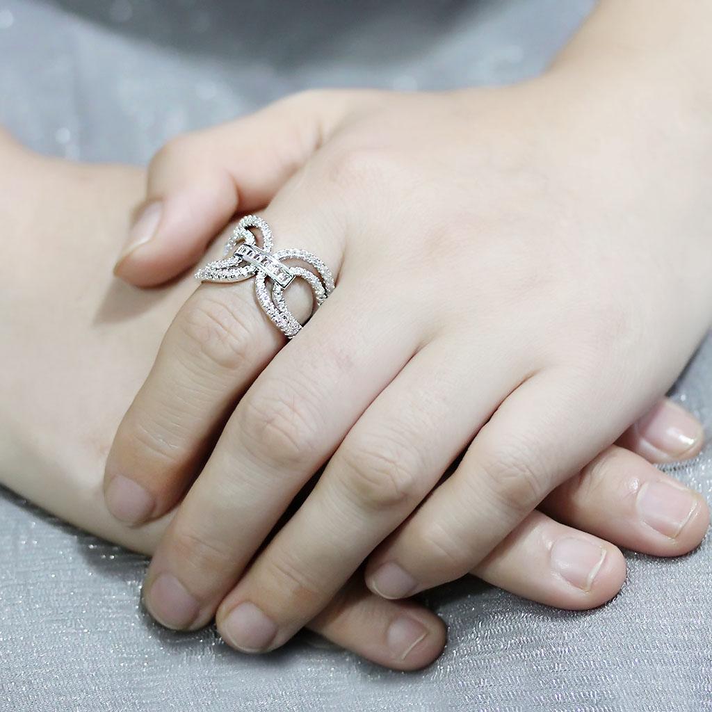 3W1541 - Rhodium Brass Ring with AAA Grade CZ in Clear-4