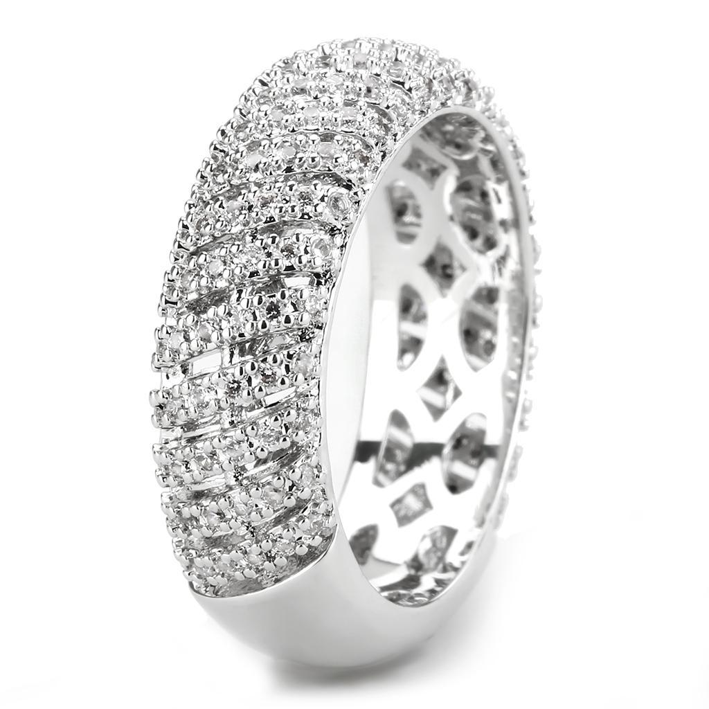 3W1550 - Rhodium Brass Ring with AAA Grade CZ in Clear Alamode