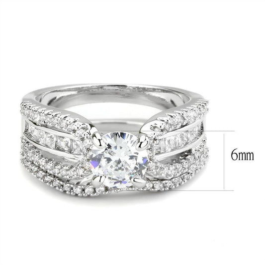 3W1556 - Rhodium Brass Ring with AAA Grade CZ in Clear-1