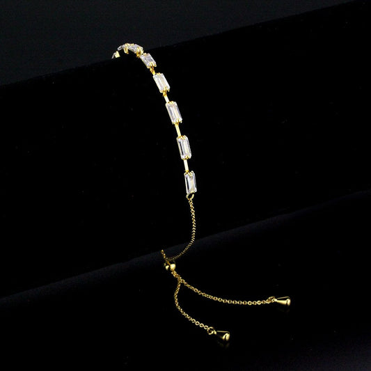 3W1656 - Gold Brass Bracelet with AAA Grade CZ in Clear Alamode