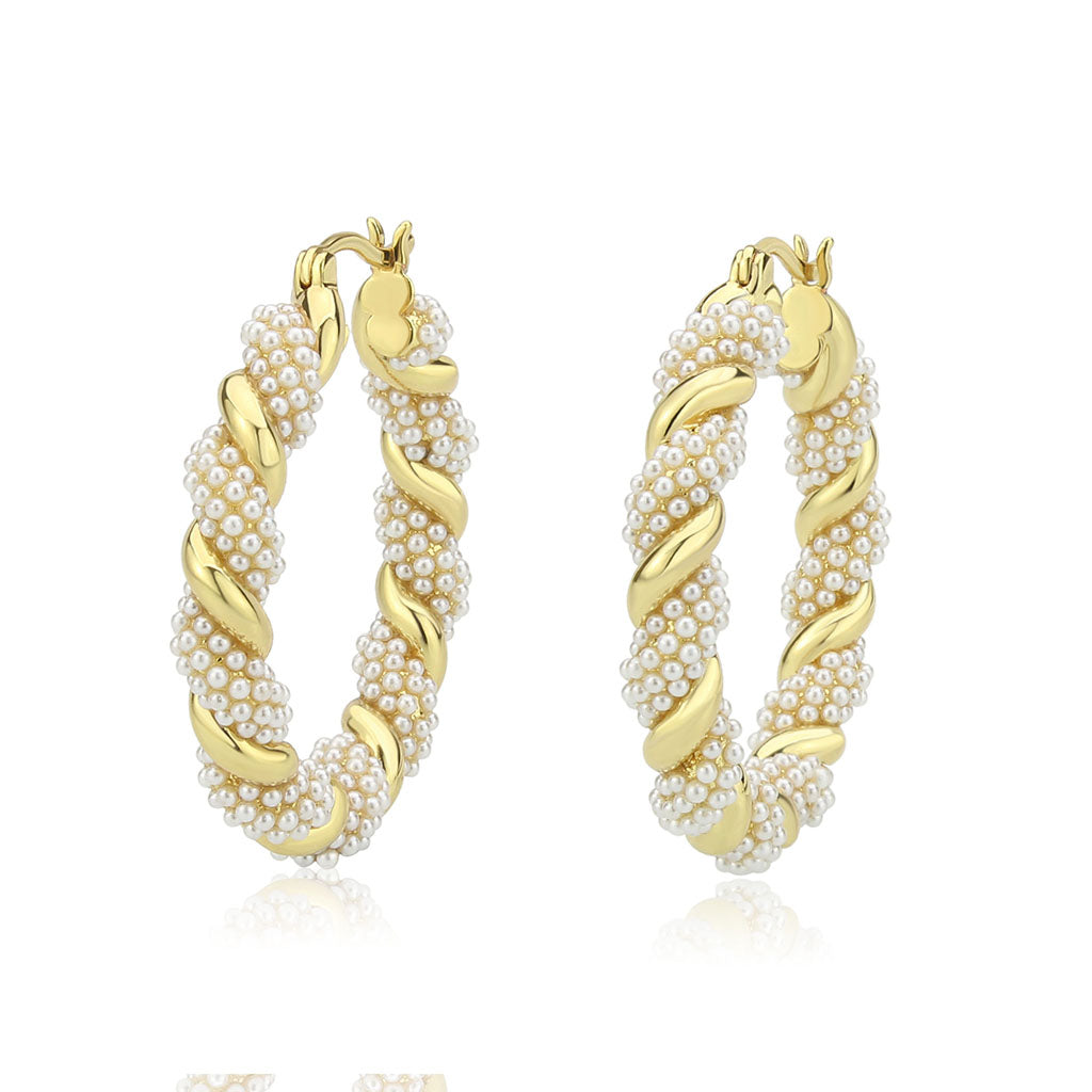 3W1790 - Flash Gold Brass Earring with Synthetic in White Alamode