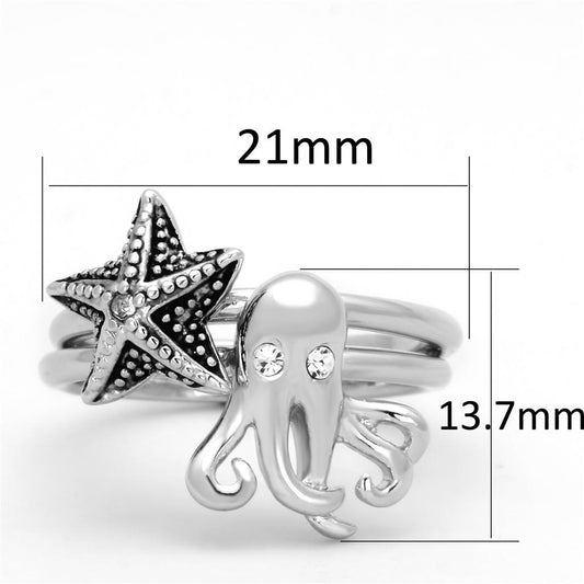 3W564 - Rhodium Brass Ring with Top Grade Crystal in Clear-1
