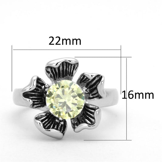 3W585 - Rhodium Brass Ring with AAA Grade CZ in Citrine Yellow Alamode