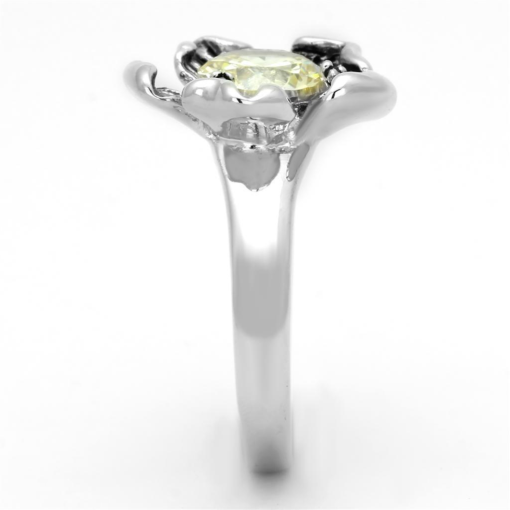 3W585 - Rhodium Brass Ring with AAA Grade CZ in Citrine Yellow Alamode