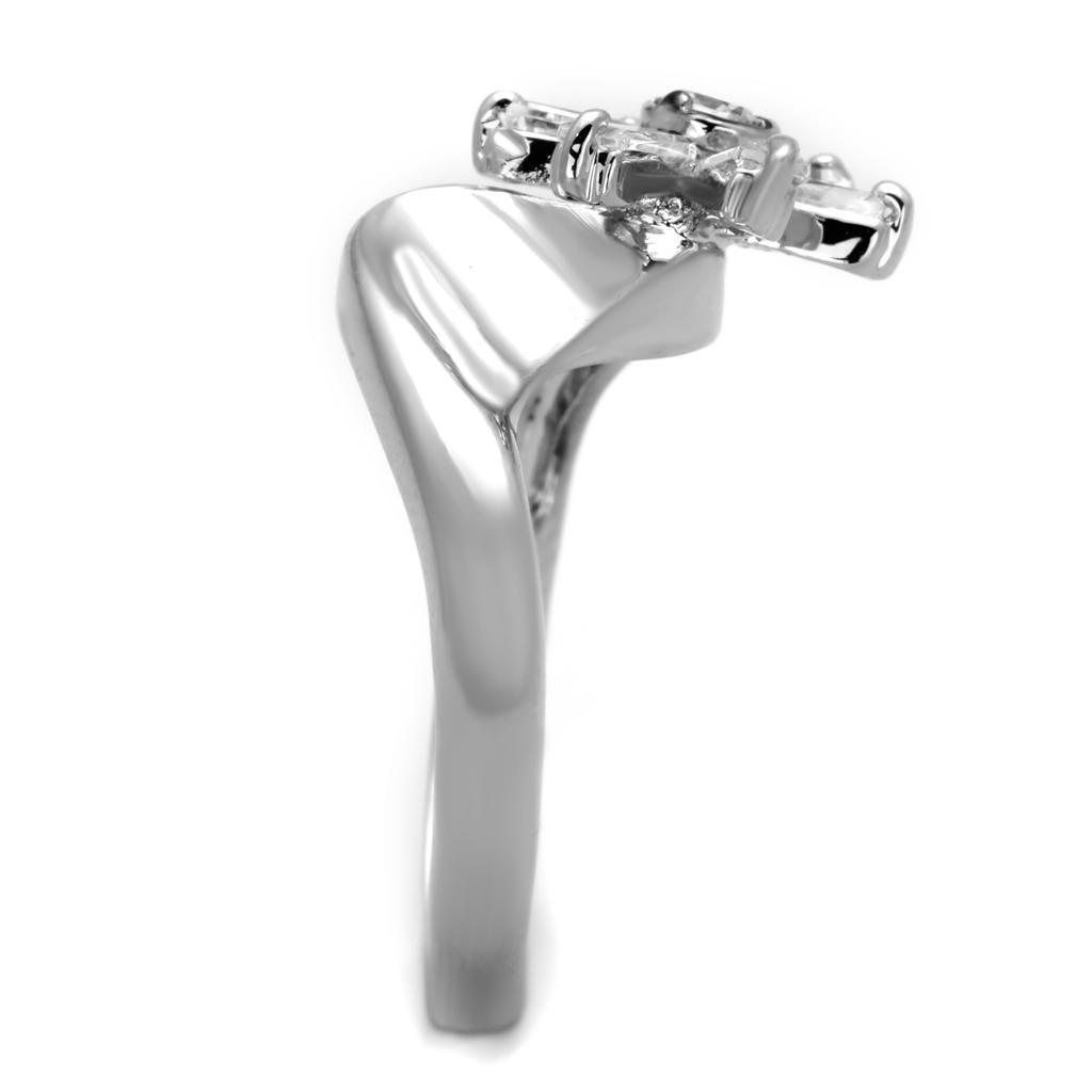 3W593 - Rhodium Brass Ring with AAA Grade CZ in Clear-3