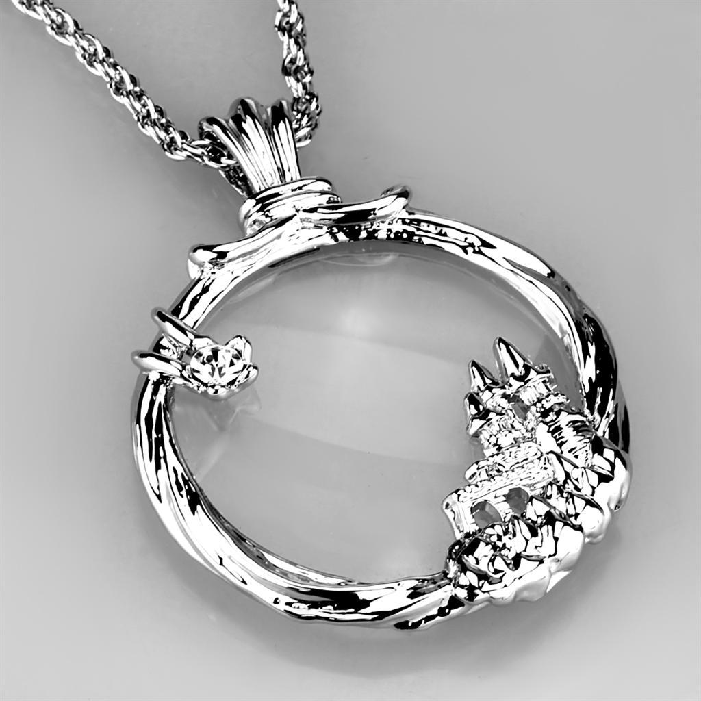 3W907 - Rhodium Brass Magnifier pendant with Top Grade Crystal in Clear Alamode