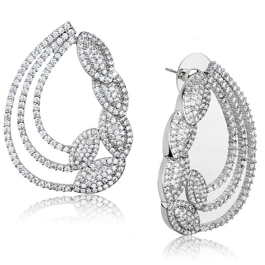 3W922 - Rhodium Brass Jewelry Sets with AAA Grade CZ in Clear-1