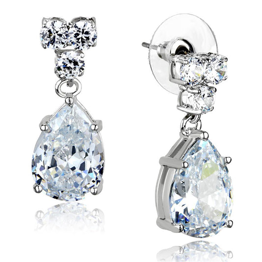 3W925 - Rhodium Brass Jewelry Sets with AAA Grade CZ in Clear-1