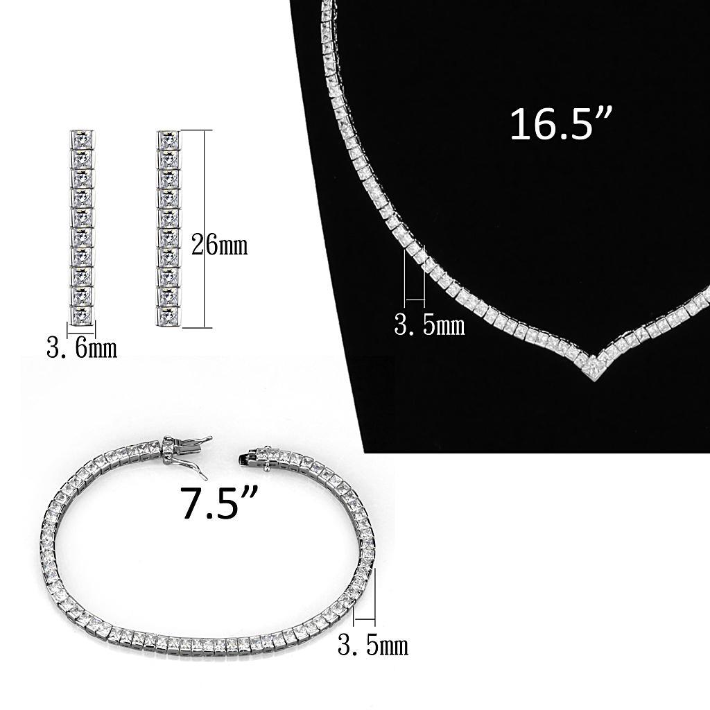 3W938 - Rhodium Brass Jewelry Sets with AAA Grade CZ in Clear-4