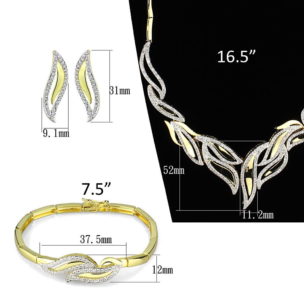 3W941 - Gold+Rhodium Brass Jewelry Sets with AAA Grade CZ in Clear-4
