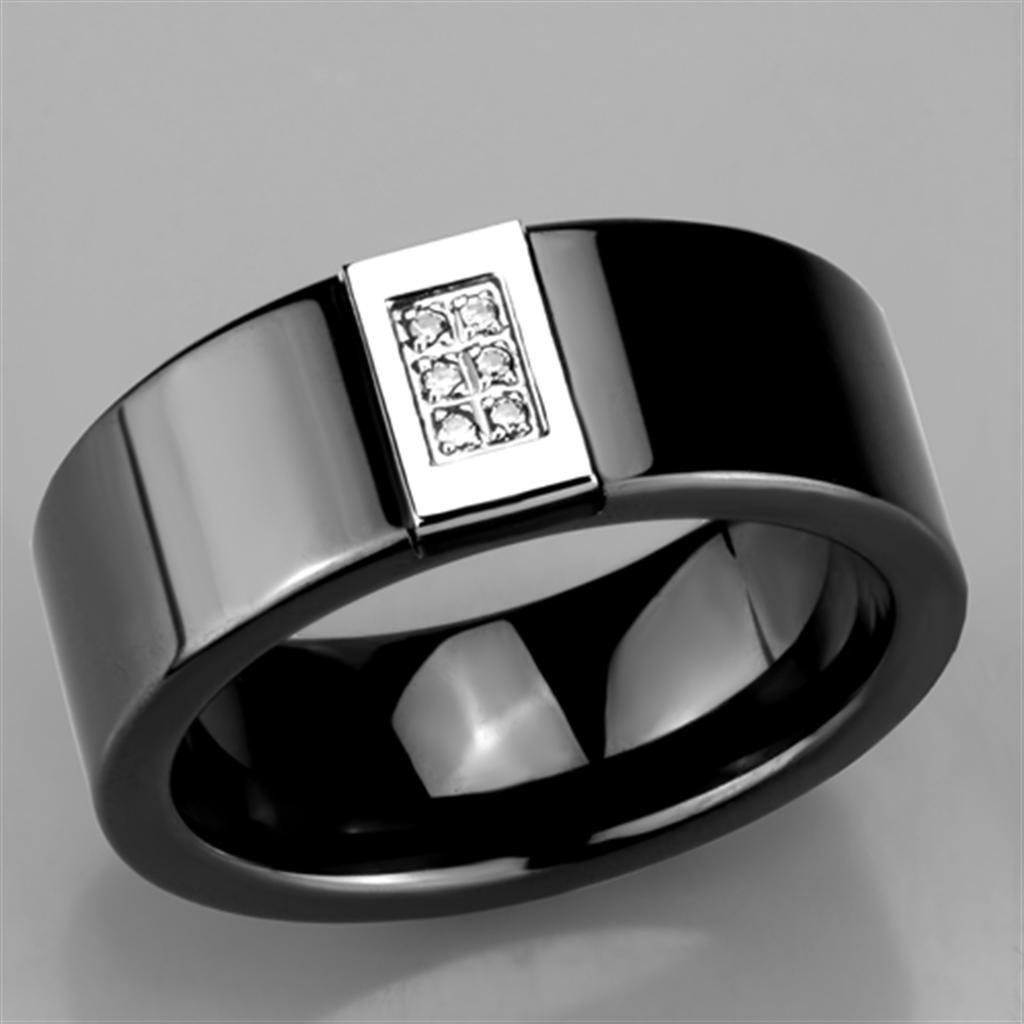 3W953 - High polished (no plating) Stainless Steel Ring with Ceramic in Jet Alamode