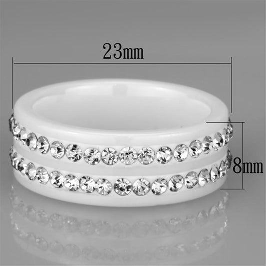 3W970 - High polished (no plating) Stainless Steel Ring with Ceramic in White-1