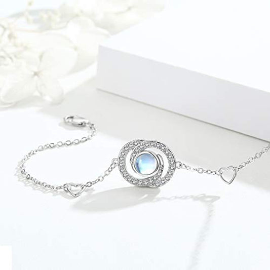 Sterling Silver Moonstone Infinity Symbol Heart Link Bracelet for Birthday Christmas LadyShow.Store