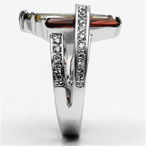 3W025 - Rhodium Brass Ring with AAA Grade CZ in Multi Color-3
