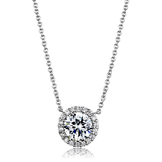 3W1027 - Rhodium Brass Chain Pendant with AAA Grade CZ in Clear Alamode