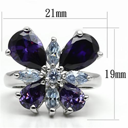 3W254 - Rhodium Brass Ring with AAA Grade CZ in Multi Color-1