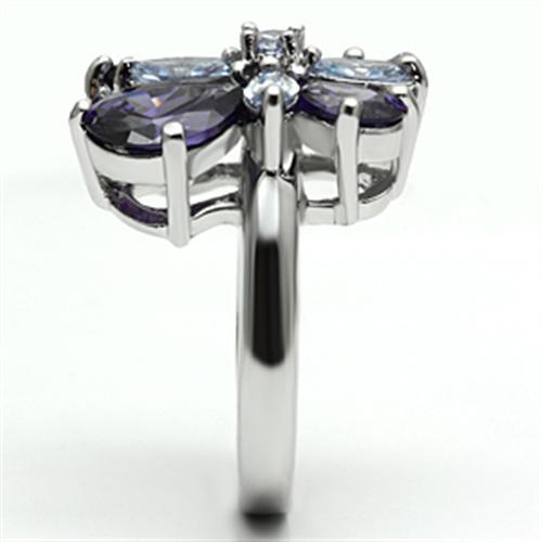 3W254 - Rhodium Brass Ring with AAA Grade CZ in Multi Color-3