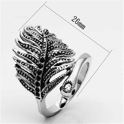 3W258 - Rhodium Brass Ring with Top Grade Crystal in Black Diamond Alamode