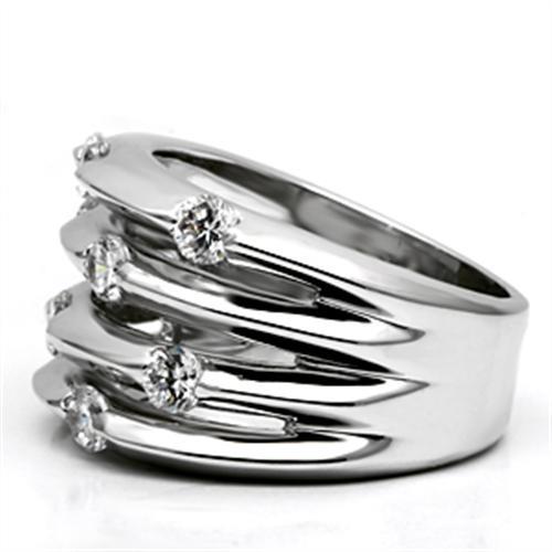 3W275 - Rhodium Brass Ring with AAA Grade CZ in Clear-3