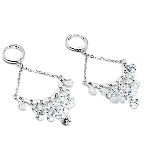 3W300 - Rhodium Brass Earrings with AAA Grade CZ in Clear-2