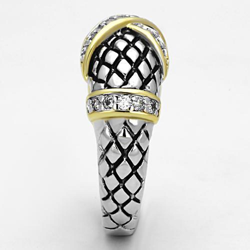 3W314 - Reverse Two-Tone Brass Ring with AAA Grade CZ in Clear Alamode