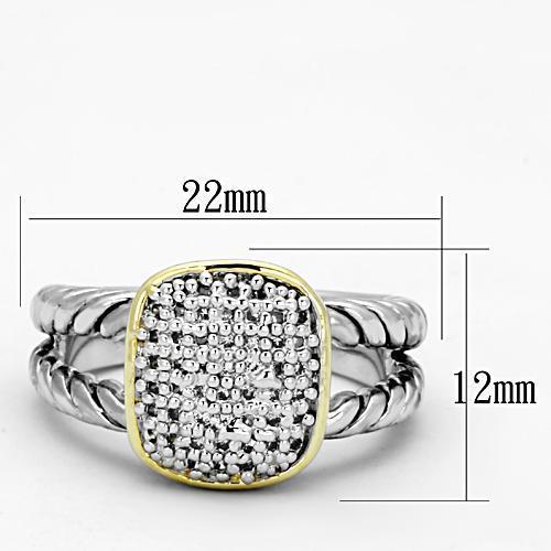 3W322 - Reverse Two-Tone Brass Ring with AAA Grade CZ in Clear-1