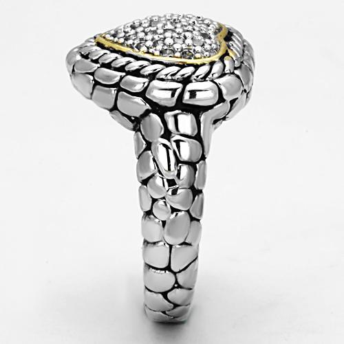 3W333 - Reverse Two-Tone Brass Ring with AAA Grade CZ in Clear-3