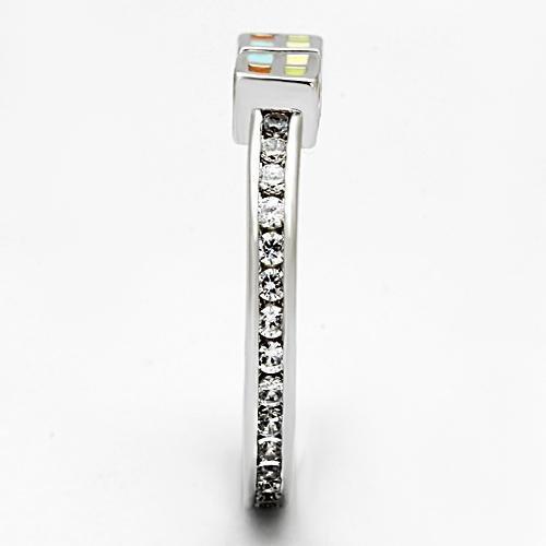 3W525 - Rhodium Brass Ring with AAA Grade CZ in Clear-3