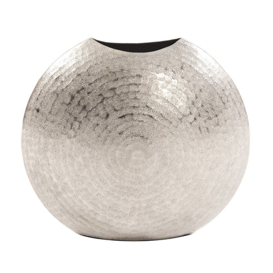 10" Hammered Silver Disc Shape Decorative Vase W2B