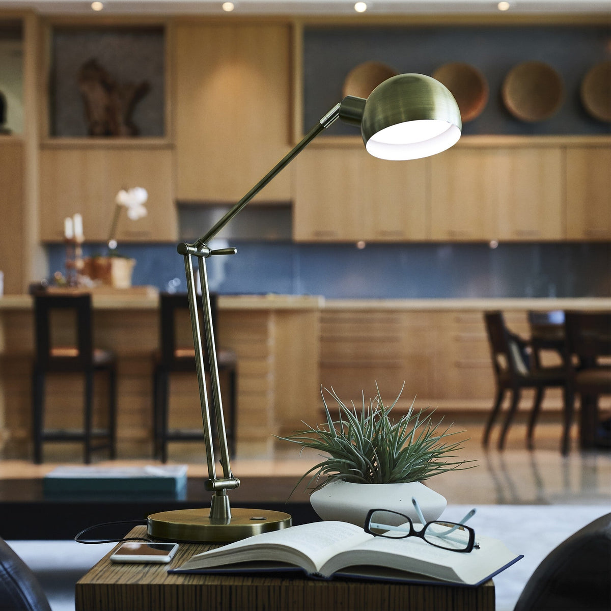 Shiny Satin Brass LED Adjustable Desk Lamp W2B