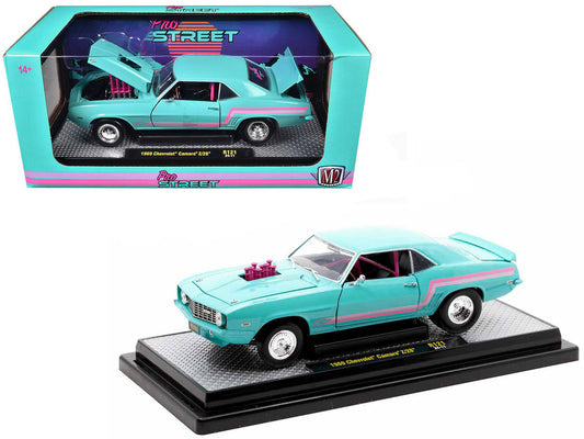 1969 Chevrolet Camaro Z/28 Light Blue with Pink Stripes "Pro Street" Limited Edition to 6250 pieces Worldwide 1/24 Diecast Model Car by M2 Machines M2