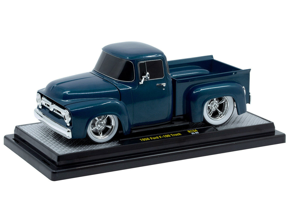 1956 Ford F-100 Pickup Truck Blue Metallic Limited Edition to 6650 pieces Worldwide 1/24 Diecast Model Car by M2 Machines M2