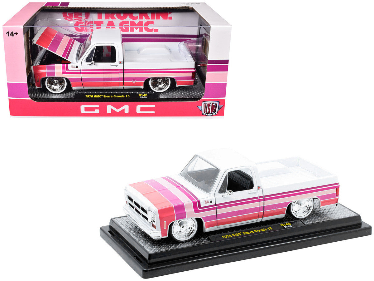 1976 GMC Sierra Grande 15 Pickup Truck White with Stripes Limited Edition to 9250 pieces Worldwide 1/24 Diecast Model Car by M2 Machines-2