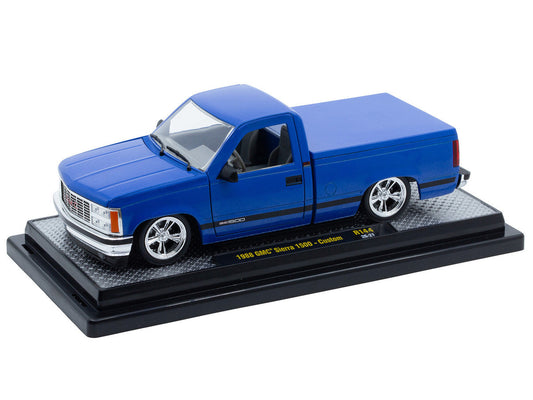 1988 GMC Sierra 1500 Custom Pickup Truck Blue Metallic with Black Stripes Limited Edition to 4850 pieces Worldwide 1/24 Diecast Model Car by M2 Machines M2