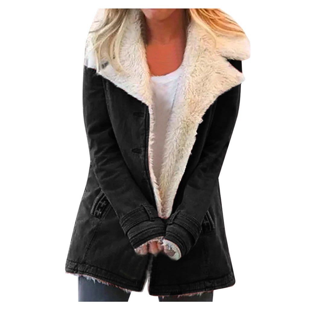 Women Plus Size Warm Coats Composite Plush Button Lapels Jacket Outwearcoat LadyShow.Store